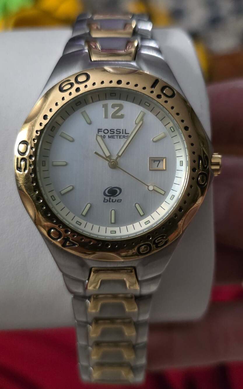 Fossil Blue AM-3424 Two-Tone Silver and Gold Stainless Steel Men's Watch 100M